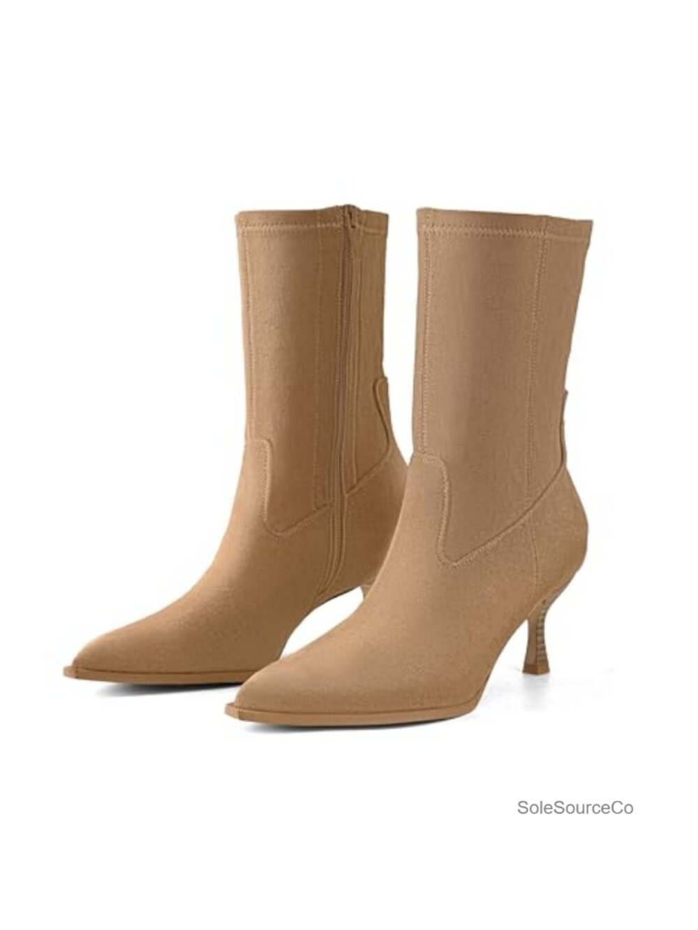 Kitten Heel Ankle Boots Pointed Toe Stacked Side Zip Dress Booties